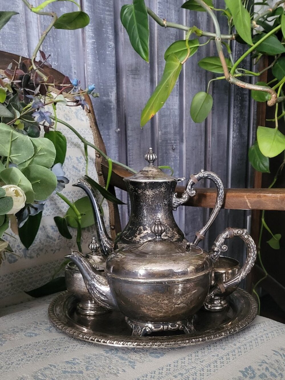 Vintage 1950s Viking Plate Coffee Tea Set 5 Piece Silverplated - FREE BOWL